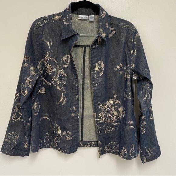 Chico’s Denim Jacket With Gold Print & Bead Detail - Picture 3 of 5